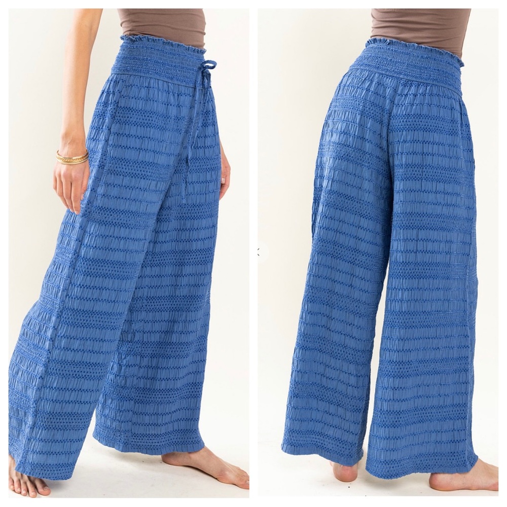 26 Boho Textured Fabric Solid Wide Pants - Picture 2 of 5